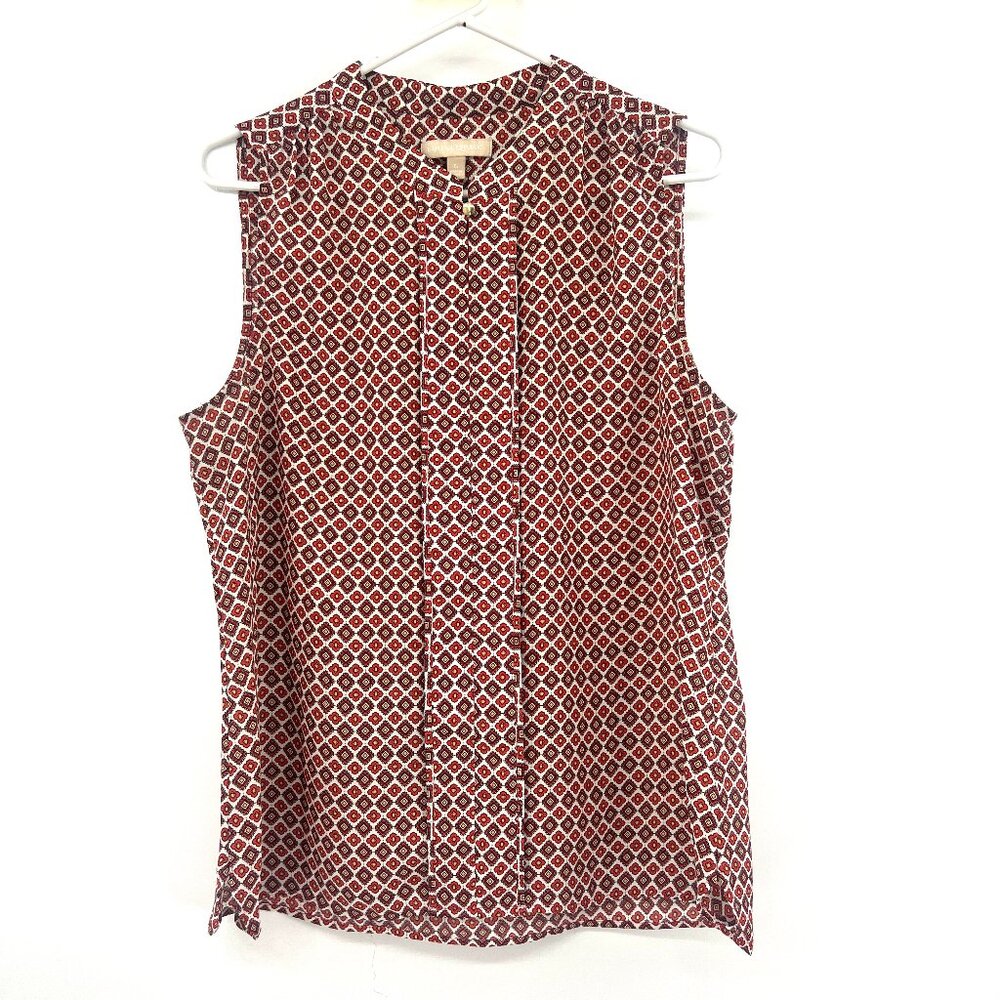 Banana Republic Red Cream Print Sleeveless Blouse Women's Large
